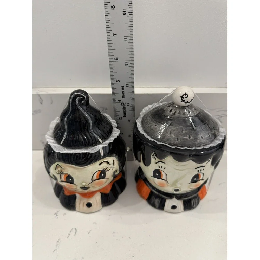 Johanna Parker Halloween Frankenstein Bride Lidded Bowl Canister Set New